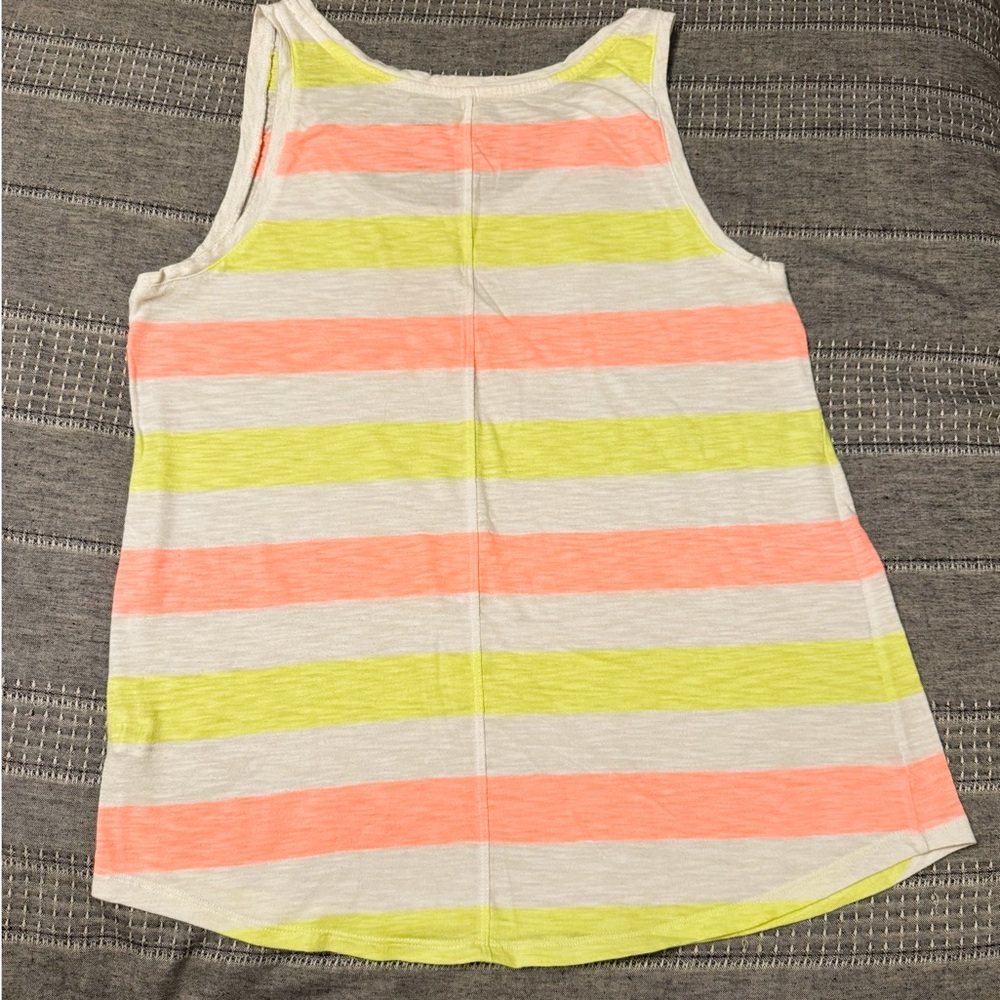EUC • Workout Tank • GAP “Easy Confort” Coral, White, & Yellow Striped Tank Top - Picture 2 of 2